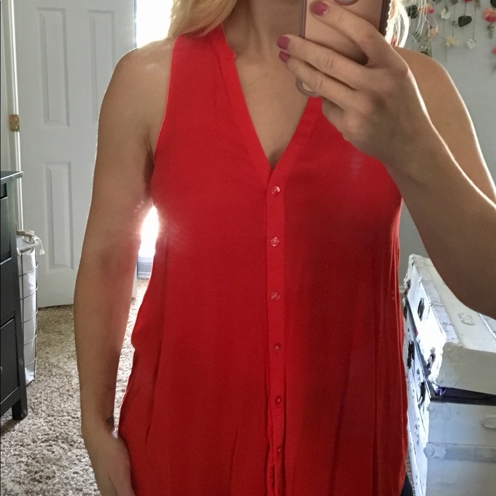 Anthropologie Red Maeve Sleeveless Button Up Blous